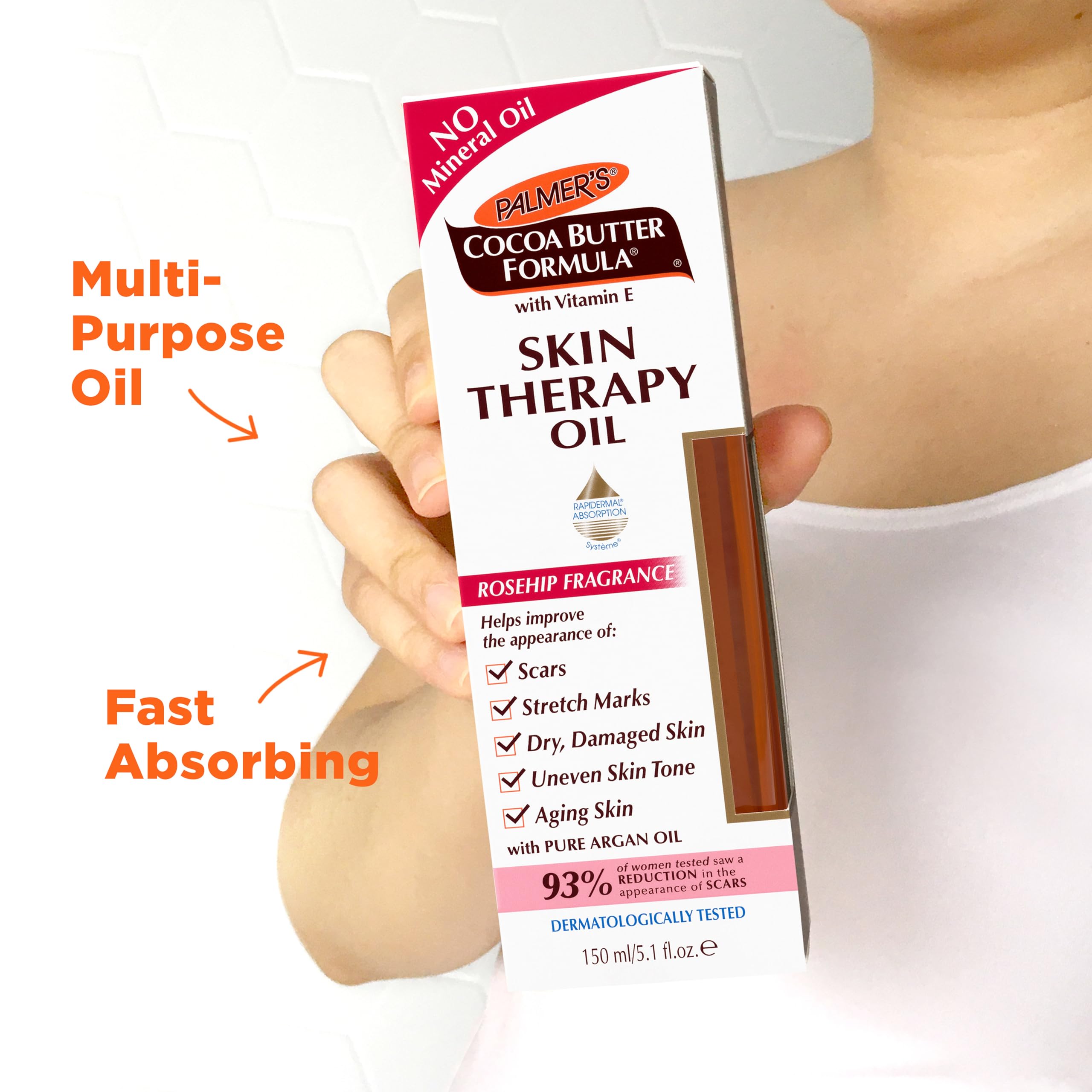 Palmer's Cocoa Butter Formula Skin Therapy Moisturizing Body Oil with Vitamin E, Rosehip Fragrance, 5.1 Ounces